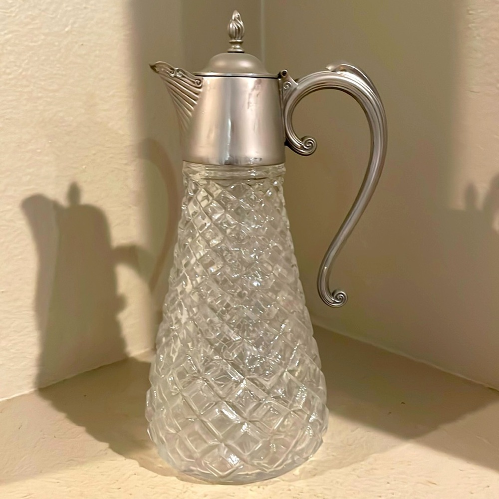 Vintage -EP Zinc Cut Glass Silver Plated Lid Pitcher